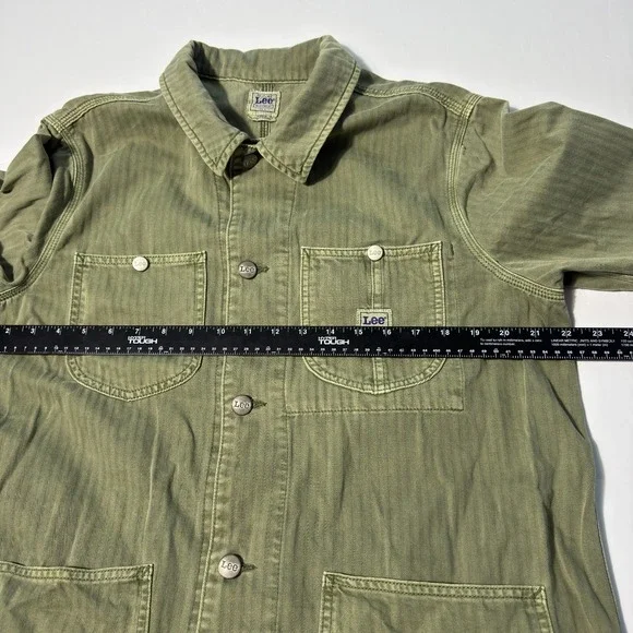 Vintage Lee Military Chore Jacket Mens Large Green Railroad Stripe Workwear - Picture 7 of 9